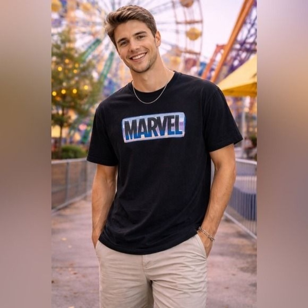 Marvel Graphic T Shirt Black Mens‎ Medium Logo Tee Streetwear Comic Superhero